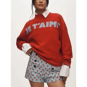Suéter Anthropologie Maeve CARYS cuello falso para mujer grande rojo francés de gran tamaño - Imagen 1 de 12