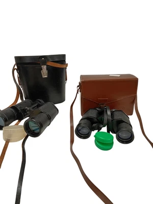 Vintage Binoculars x2 In cases 8x40 Wide Angle 7x50 coated optics Solus  - Image 1 of 4