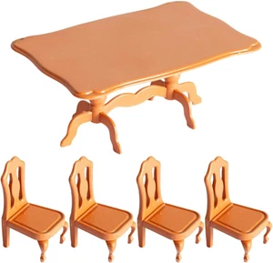 Dollhouse Mini Dining Table and Chairs Set, 1:12 Scale Plastic Dollhouse Furnitu - Picture 1 of 12