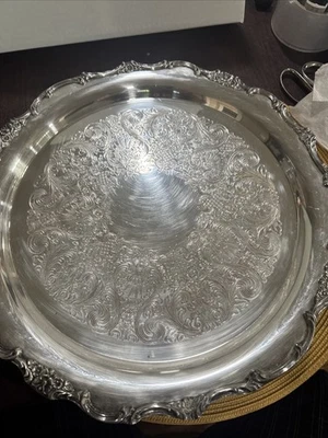 Антикварный посеребренный декоративный поднос WM Rogers 14,5 дюйма тяжелый. - Изображение 1 из 4