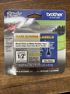 Brother P-Touch TZe-FX231 White 1/2” x 26.2’ Laminated Cable Wire Labeling Tape - Picture 1 of 2