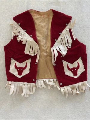 Child's Vintage Red Velvet Fringe Steer Appliqué Cowboy Vest - Image 1 of 4