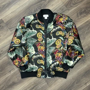 Vtg Rafael Silk Bomber Jacket Womens Size L Art Flashy Full Zip - Picture 1 of 3