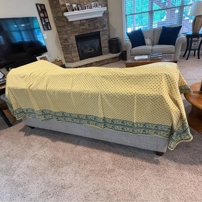 Mantel William Sonoma Vintage Años 90 Provenza 68” x 100” Amarillo Verde Paisley Foto 1 de 4