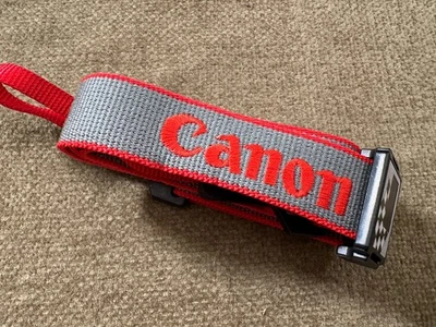 EXCELLENT Canon Red Grey Camera Strap Vintage OEM Film SLR Original - Image 1 of 4