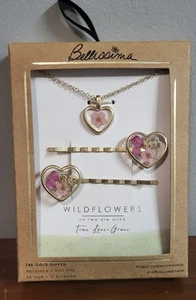 Bellissima Wildflowers Necklace + Hair Pins 14K Gold Dipped 16”+3” Extender NWT - Picture 1 of 3
