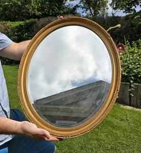 Vintage Wall Mirror Golden Gilt Ornate Bevelled Oval Rococo 68 Cm - Picture 1 of 14