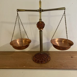 Vintage 1970's Princess House Scale Of Justice Amber Glass, Brass & Copper 15" - Picture 1 of 11