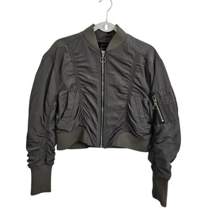 Zara Bomber Jacket Women Medium Olive Green Cropped Full Zip Lined Bloggers Fave - Picture 1 of 10