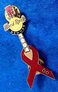 DENVER AIDS AWARENESS RED RIBBON GUITAR 2004 CHARITY WALK Hard Rock Cafe PIN LE - Picture 1 of 1
