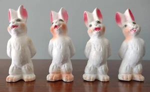 ๐ Lot Set of 4 Vtg 3.25" Chalkware Bunny Rabbits Holding Egg Behind Back! - Picture 1 of 10