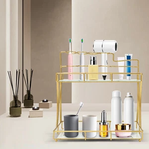 2 Tier Vanity Makeup Tray Shelf Bathroom Shower Shampoo Storage Holder Organizer - Picture 1 of 16