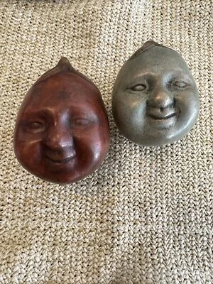 Pair of GacLeaf Head Figurines White and Bronze Color Ceramic Heads- - Image 1 of 4