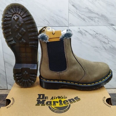 DR MARTENS Leonore Faux Fur-Lined Suede & Nubuck Leather Boots SZ 6 Nickel Grey - Image 1 of 4