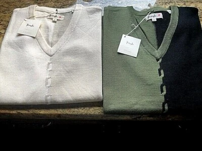 2 Pack  Pringle Wool Ivory and Black Mens M,L,X Sweater Vests $300 value New $35 - Image 1 of 3