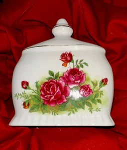 Porta tovaglioli vintage in ceramica, disegno rosa su bianco - Foto 1 di 9