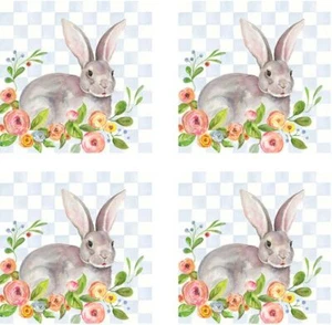 SET 4 TOVAGLIETTE QUADRATE RIGIDE CON RETRO IN SUGHERO,14"x14",FIORI PASQUALI E CONIGLIETTO,BM - Foto 1 di 12