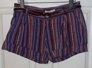 NWT Shrinking Violet Sz Medium Striped Boho Aztec Hippie Belted Cotton Shorts - Picture 1 of 10