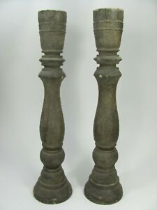 Set of 2 Textured Rustic Wooden Candlesticks Candle Holders 24" Tall