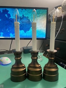 3 Flameless Taper Candles w/Flickering Flame, Timer and Sensor, Battery Operated - Picture 1 of 5