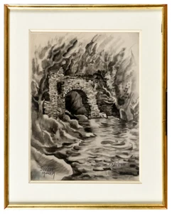 DORETTE MULLER (1894-1975) LANDSCHAFT DER ARIEGE TINTENWÄSCHE SIGNIERT (62) - Bild 1 von 6