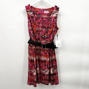 NWT Calvin Klein Scoop Neck Sleeveless Belted A-Line Dress Hibscus Multi Size 6 - Picture 1 of 7