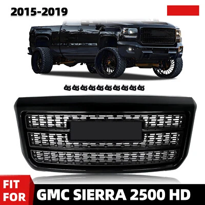 Front Bumper Grille For 2015-2019 GMC Sierra 2500 HD 3500 HD Gloss Black Denali Foto 1 de 4
