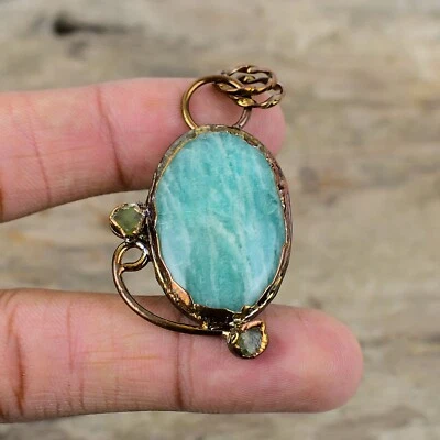 Colgante electroformado de cobre joyería hecha a mano de piedras preciosas de amazonita para mujer 2,36" Foto 1 de 4