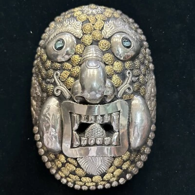 Antigua Máscara Ceremonial de Muerte Tibetana RARA Plateada Ver Fotos Foto 1 de 4