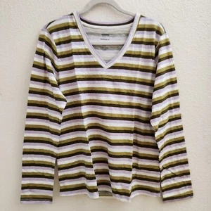 Sonoma Multi-Colored Striped V-Neck Long Sleeve Plus Size Every Day Tee sz L New - Picture 1 of 7