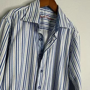Robert Graham Boys Button Down Blue/White Flip Cuffs Dress Shirt M (10-12) - Picture 1 of 10