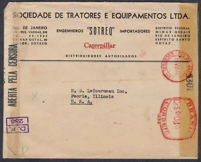 Brazil Rio de Janeiro Censor Examined Cover to USA 1944 Latin America Postage - Image 1 of 2