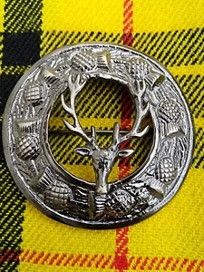 Schottische Hirschkopf Fliege kariert Kilt Brosche in Silber Antik Finish Größe 3" Zoll - Bild 1 von 3