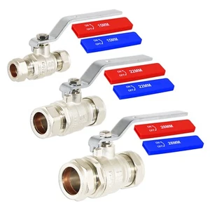 Lever Ball Valve Full Bore 15mm 22mm 28mm Isolating Stop Tap + Blue Red Handles - Picture 1 of 37