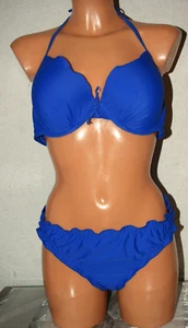 BIKINI Beachwear Bügel - BH Neckholder & Höschen rüschig chic royalblau Gr.M/L - Bild 1 von 6