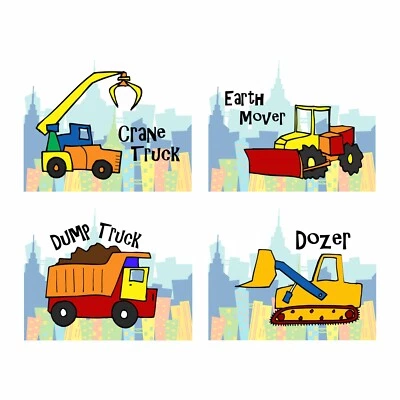 Arte de dormitorio para niños: CAMIONES DE TRABAJO Y TRACTORES - Juego de cuatro impresiones de 8" por 10". Foto 1 de 4