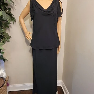 Vintage ADRIANNA PAPELL Black 2-Piece Formal Evening Wear Top & Skirt Size 16 - Image 1 of 4