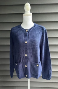 Joan Rivers Novelty Stitch Button Front Long Sleeve Women's Cardigan SZ 1X NAVY - Picture 1 of 8