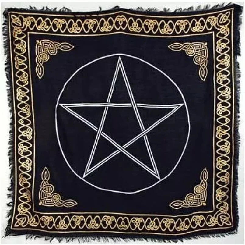 New Age 36" x 36" Indian Style Gold Black & Silver Pentagram Altar Cloth *Square - Image 1 of 1