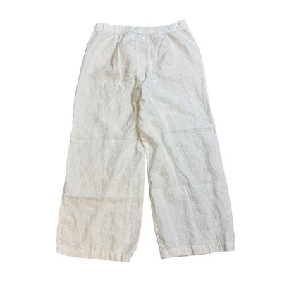 Pantalones de lino para mujer Jill Love S blancos tiro alto pierna ancha recortados resort playa Foto 1 de 4