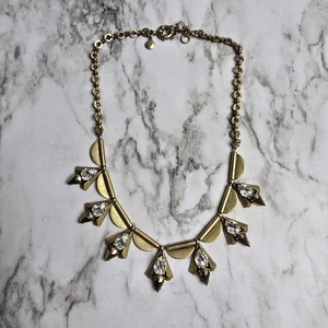 J Crew Art Deco Clear Crystal Pendant Necklace Gold Tone Chain - Picture 1 of 4