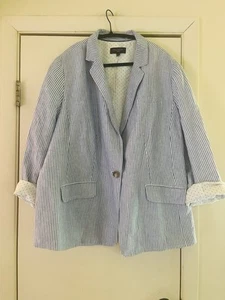 Talbots Woman’s Preppy Coastalcore Nautical Cotton Linen Seersucker Blazer 20W - Picture 1 of 9