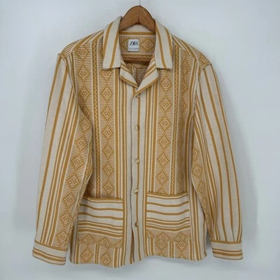 Blazer Zara Para Hombre Grande Dorado Tejido Rayas Chaqueta Informal Foto 1 de 4