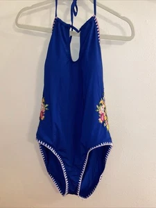 NWT Gibson Latimer Blue Floral Embroidered One Piece Swimsuit Size Large - Picture 1 of 13