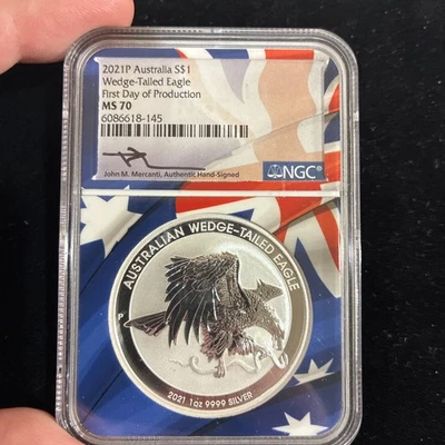 2021P AUSTRALIA S$1 WEDGE-TAILED EAGLE FIRST DAY OF PRODUCTION MS70 NGC COIN - Image 1 of 4