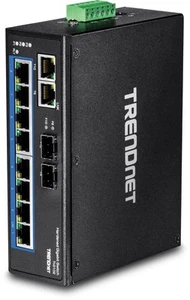 TRENDnet 10-Port Hardened Industrial Gigabit DIN-Rail Switch, DIN-rail and wall - Picture 1 of 10