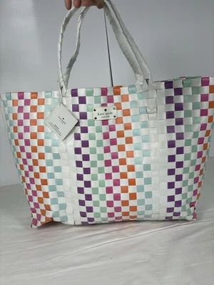Bolso de Mano Kate Spade Tejido Multicolor Bolso de Playa Tejido de Cinta a Cuadros (LEER) Foto 1 de 4