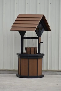 4 ft. Poly Wishing Well; w Planter Bucket; Wood Looking, Antique Mahogany/Black - Picture 1 of 2