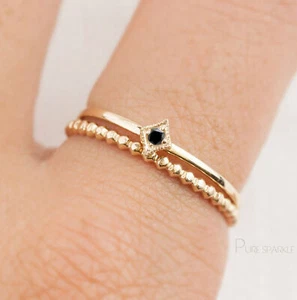 14K Gold 0.02 Ct. Black Lab-Created Diamond Ring Handmade Fine Jewelry - Picture 1 of 8