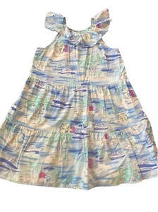 Girls Vineyard Vines Blue Palm Tree Summer Sundress Size Large 10/12 - Picture 1 of 4